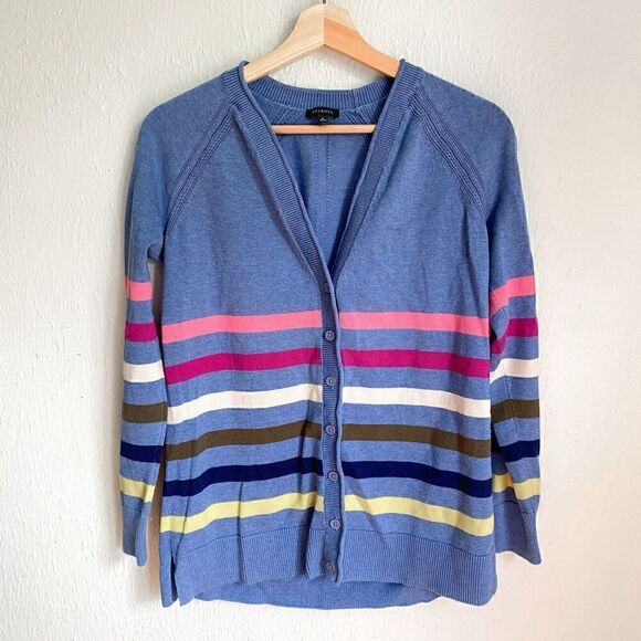 Talbots Girlfriend Cardigan Colorful Stripe Women’s Small Periwinkle Blue - Picture 3 of 11